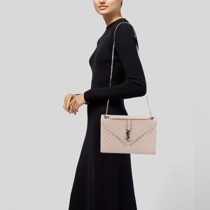 YSL ENVELOPE BAG IN QUILTED LEATHER, LIGHT PINK/NUDE